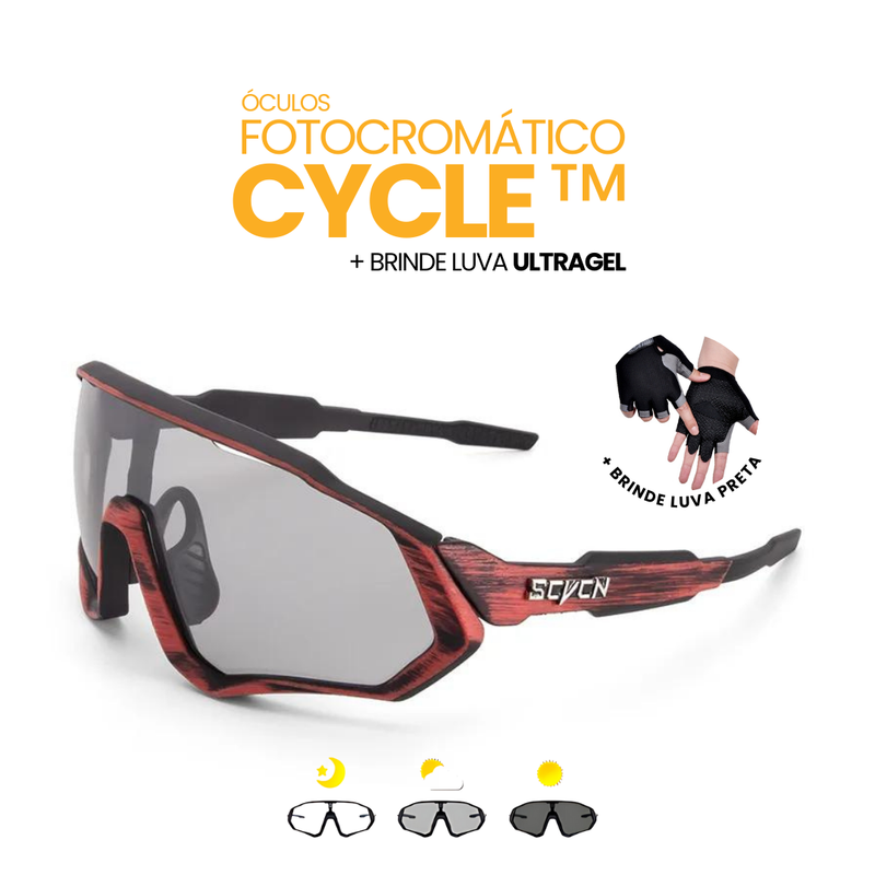 Óculos Fotocromático Cycle Tyer + BRINDE LUVA ULTRAGEL