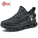 Tênis de corrida YRZL preto em fundo branco, vista lateral com sola blade vazada