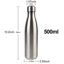 Medidas da garrafa térmica de 500 ml: cerca de 26 cm de altura e 6,5 cm de diâmetro