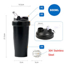 Diagrama técnico da coqueteleira de 600 ml com medidas e bola misturadora em aço inox 304