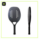 Raquete de Beach Tennis Hoowan Blackshark UD em grafite preto, vista frontal e lateral