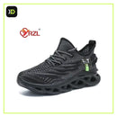 Tênis de corrida YRZL preto com sola vazada tipo blade, vista lateral